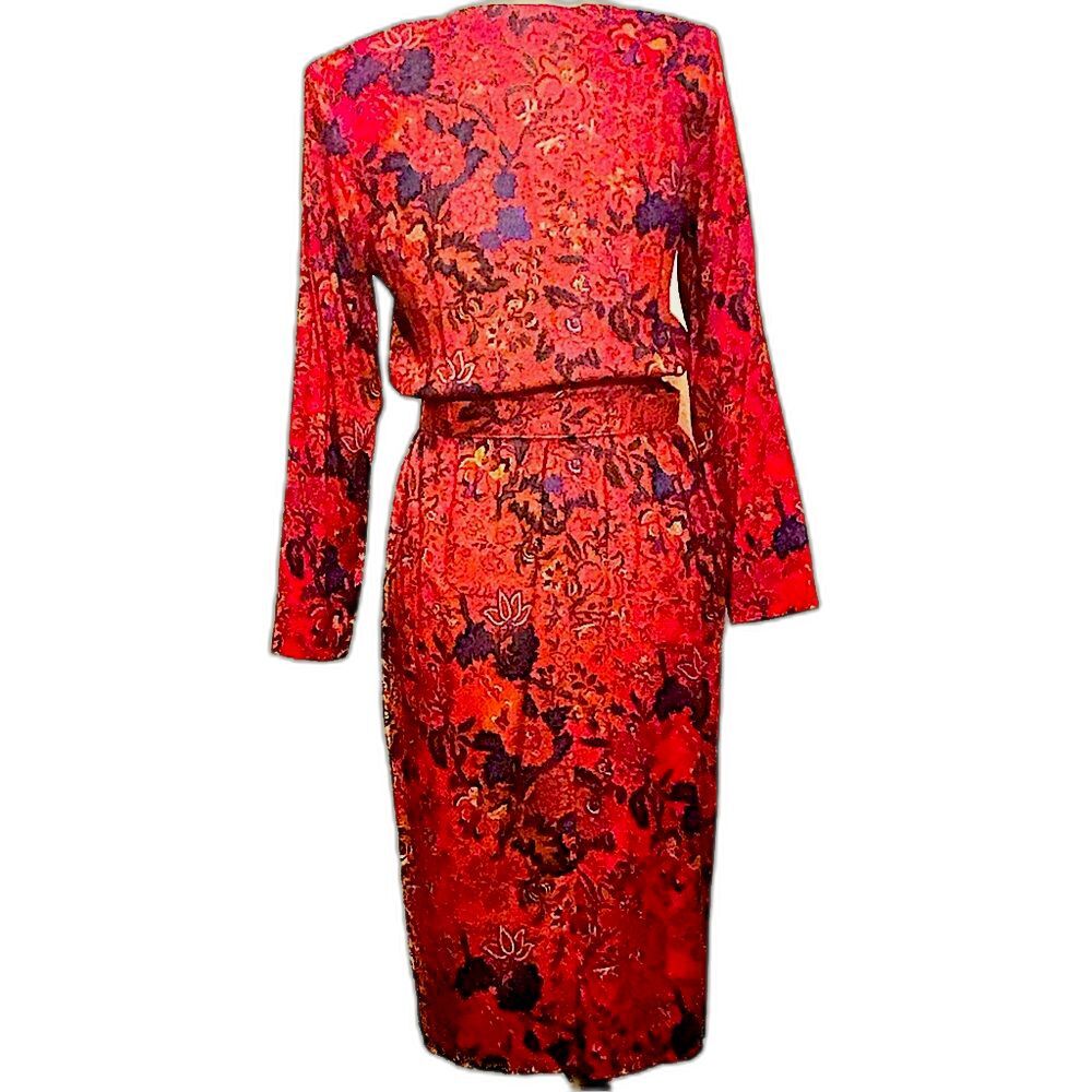 VTG 80s Peri Petites Red Floral Dress Shoulder Pads NWT Deadstock Size 8 - Picture 3 of 5